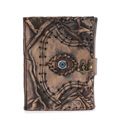 Evil Eye Notizbuch Braun Cognac 160 Seiten Büttenrand Vintage 17x12,5 cm