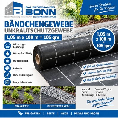 Wurzelschutzfolie 105qm Unkrautschutzfolie Bändchengewebefolie PP Gewebe 100g/qm