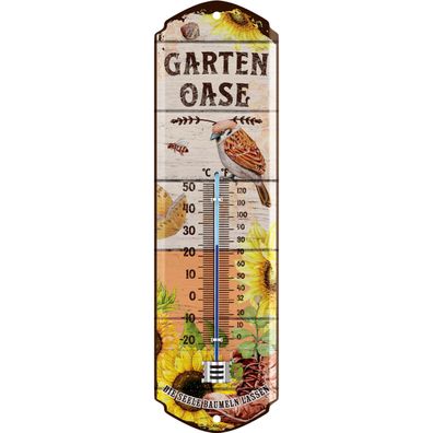 LANOLU Wandthermometer Garten-Oase 8x28cm Retro Garten Deko