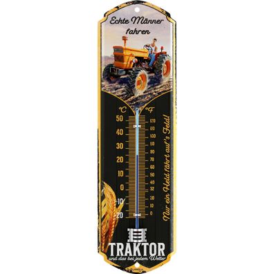 LANOLU Wandthermometer Traktor 8x28cm Retro Trecker Deko Thermometer