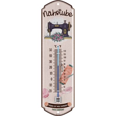 LANOLU Wandthermometer Nähstube 8x28cm Retro Vintage Deko Thermometer