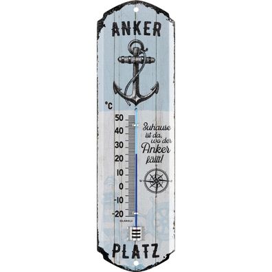 LANOLU Wandthermometer Ankerplatz 8x28cm Maritim Retro Deko Thermometer