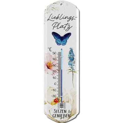 LANOLU Wandthermometer Lieblingsplatz 8x28cm Retro Vintage Wanddeko