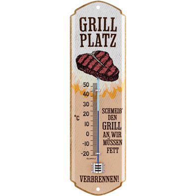 LANOLU Wandthermometer Grillplatz Fett verbrennen 8x28cm Retro Grill Deko