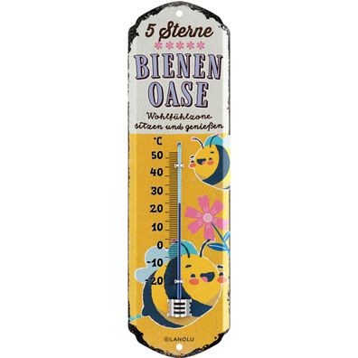 LANOLU Wandthermometer Bienen-Oase 8x28cm Garten Retro Deko Thermometer