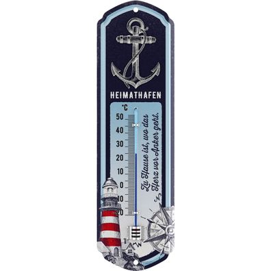 LANOLU Wandthermometer Heimathafen 8x28cm Maritim Retro Deko Thermometer