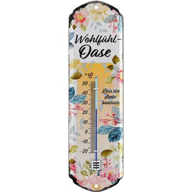LANOLU Wandthermometer Wohlfühl-Oase 8x28cm Retro Vintage Wanddeko