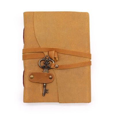 Leder Notizbuch Cognac mit Schlüssel 200 Seiten 13x18 cm Tagebuch Vintage