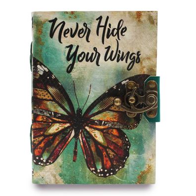 Leder Notizbuch NEVER HIDE YOUR WINGS Büttenrand 18x13 cm Vintage Tagebuch