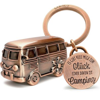LANOLU Schlüsselanhänger Camping Anhänger "Camping Glück" - Vintage Kupfer