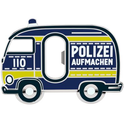 LANOLU Magnet Flaschenöffner Polizei-auto "Aufmachen", blau