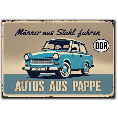 LANOLU Fotomagnet Trabant- Männer aus Stahl fahren Autos aus Pappe - 8 x 5,5 cm