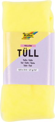 folia 8014 - Tüllstoff in Gelb, ca. 50 x 300 cm, Tüll zum Basteln, 17 g/m², handwasch