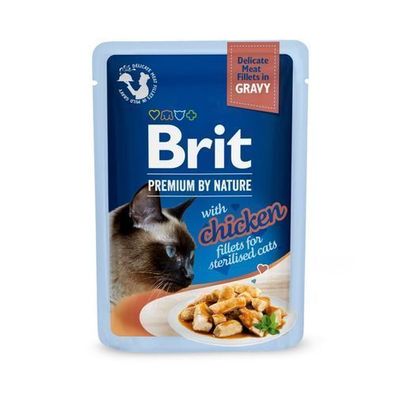 6 * Brit Premium Cat Pouch – Filets für kastrierte Katzen, Huhn, 85 g, mit Soße