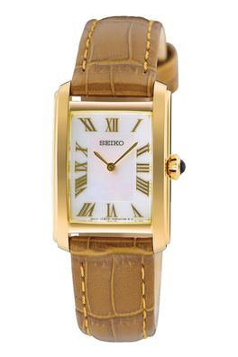 Seiko Damen-Armbanduhr Rechteckig Braun/Goldfarben SWR100P1