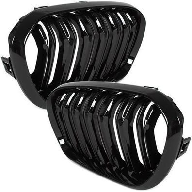 Nieren Kühlergrill Set L+R Doppelsteg Schwarz Glanz für BMW 1er F20 LCI 15-18