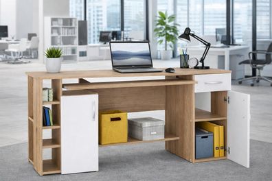 Schreibtisch Eiche sonoma Bürotisch Druckerfach Tastaturauszug #3703