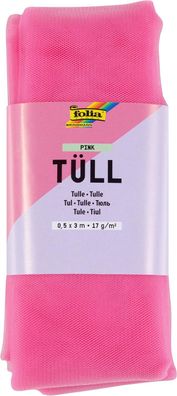 folia 8023 - Tüllstoff in Pink, ca. 50 x 300 cm, Tüll zum Basteln, 17 g/m², handwasch