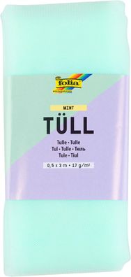 folia 8025 - Tüllstoff in Mint, ca. 50 x 300 cm, Tüll zum Basteln, 17 g/m², handwasch