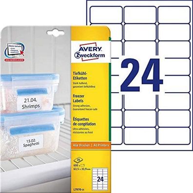 AVERY Zweckform L7970-25 Tiefkühl-Etiketten (63,5x33,9 mm auf DIN A4, selbstklebend,