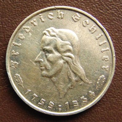 5 Reichsmark 1934 F, Friedrich Schiller