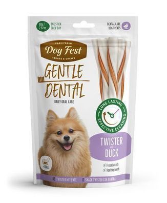 Dog Fest Hundesnack „Dental Twister with Duck“ 80 g für kleine Rassen