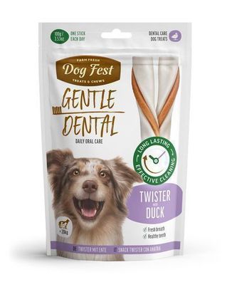 Dog Fest Hundesnack „Dental Twister with Duck“ 80 g für große Rassen