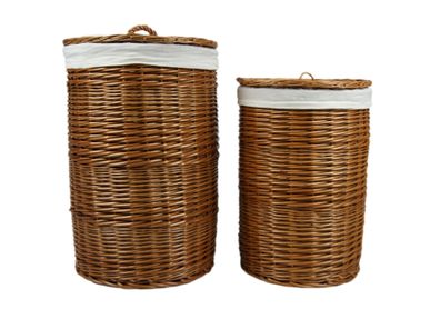 Lycce Wäschekorb - 47L oder 70L - rund aus Weide, Weidetonne, Deckel
