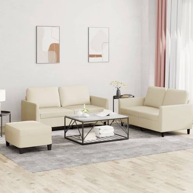 vidaXL 3-tlg. Sofagarnitur mit Kissen Creme Kunstleder