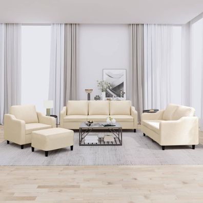 vidaXL 4-tlg. Sofagarnitur mit Kissen Creme Stoff