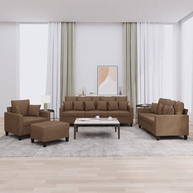 vidaXL 4-tlg. Sofagarnitur mit Kissen Braun Stoff