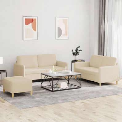 vidaXL 3-tlg. Sofagarnitur mit Kissen Creme Stoff