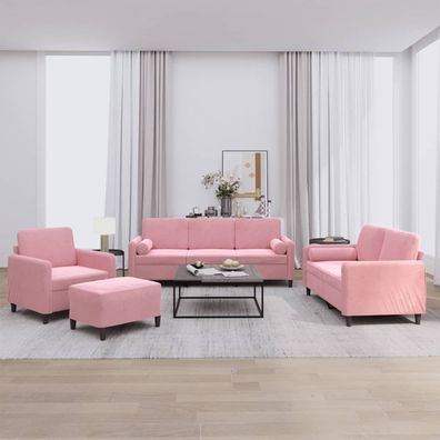 vidaXL 4-tlg. Sofagarnitur mit Kissen Rosa Samt