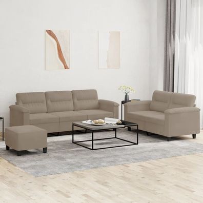 vidaXL 3-tlg. Sofagarnitur mit Kissen Taupe Mikrofasergewebe