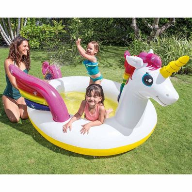 Intex Einhorn Planschbecken mit Sprinkler 272x193x104 cm