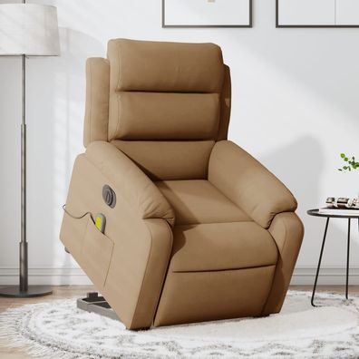 vidaXL Massagesessel mit Aufstehhilfe Elektrisch Braun Samt