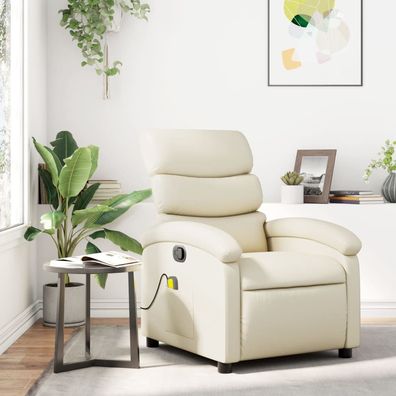 vidaXL Massagesessel mit Relaxfunktion, Kunstleder, Creme