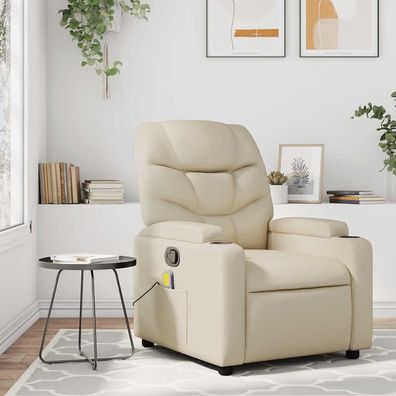 vidaXL Massagesessel mit Relaxfunktion, Kunstleder, Creme