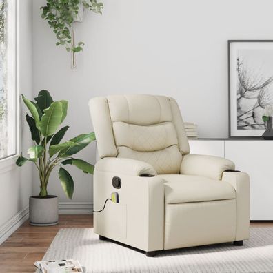 vidaXL Massagesessel mit Relaxfunktion, Kunstleder, Creme