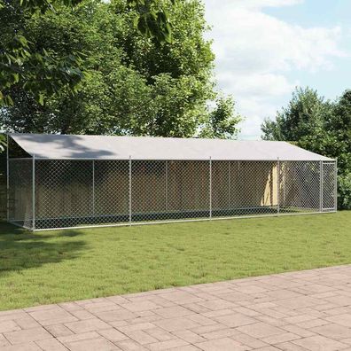 vidaXL Hundezwinger mit Dach und Tür Grau 8x2x2 m Verzinkter Stahl