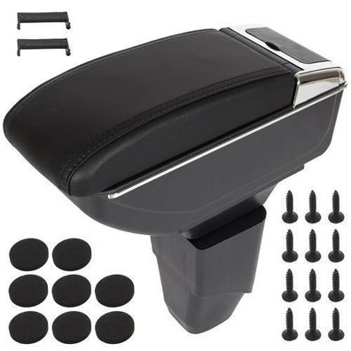 Peugeot 206 98-12 Armlehne mit Ablagefach, schwarzes Öko-Leder + Montagesatz