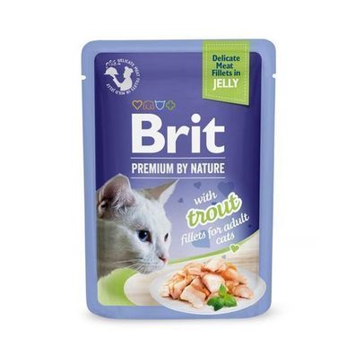 6 * Brit Premium Cat Pouch – Fischfilets mit Forelle, 85 g mit Gelee