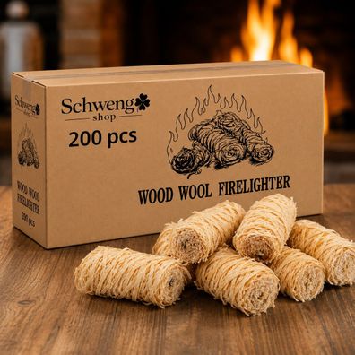 Holzwolle Feueranzünder 200 Stück - für Kamin, Ofen & Grill