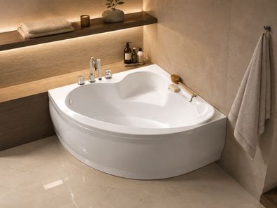 ECOLAM Badewanne 120x120 cm S-Polimat symmetrische Eckbadewanne Sitz Schürze Ablauf