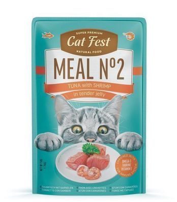 Cat Fest Katzenfutter-Beutel Meal No. 2 Thunfisch mit Garnelen in Gelee 50 g