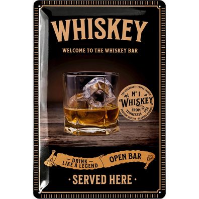 LANOLU Blechschild Whiskey Glas 20x30cm Whisky Bar Lounge Retro Vintage Deko
