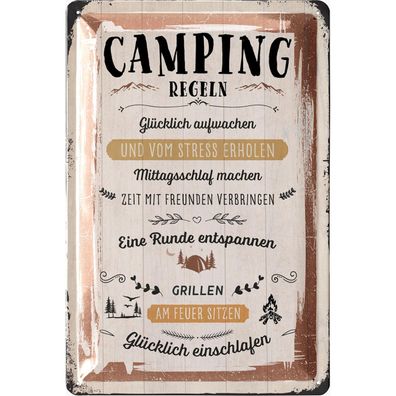 LANOLU Blechschild Regeln für Camping 20x30cm Camper Wohnmobil Retro Deko