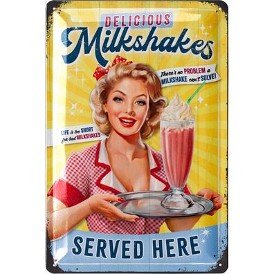 LANOLU Blechschild Milkshake 20x30cm Retro Diner Küche Bar Vintage Deko