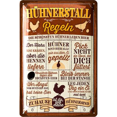 LANOLU Blechschild Hühnerstall Regeln Lustig 20x30cm Hühner Bauernhof Deko