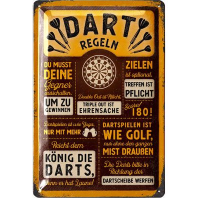 LANOLU Blechschild Dart Regeln Braun 20x30cm Darts Bar Kneipe Retro Deko